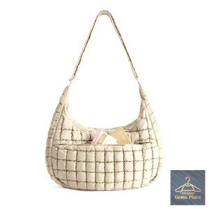 Quilted Crossbody Hobo Bag with Laptop Sleeve Adjustable Strap 20L